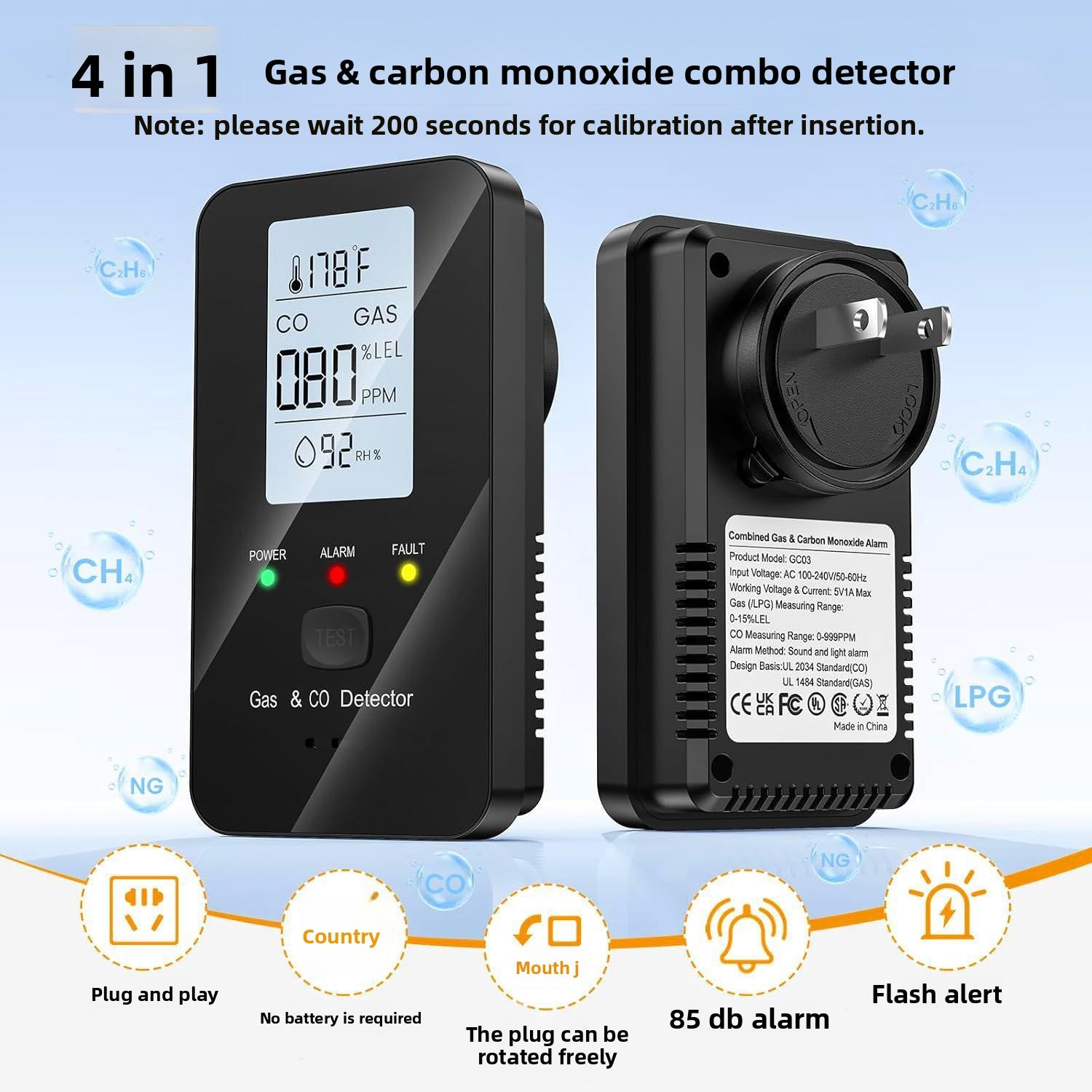 ProGuard 4-in-1 Smart Gas & Carbon Monoxide Detector - Plug & Play